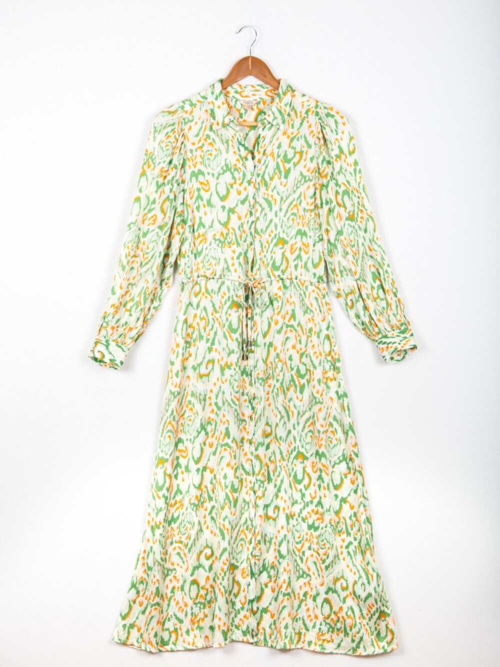 Esqualo Abstract Ikat Leopard Print Button Front Maxi Shirt Dress Sz 6